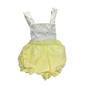 Bubble Vintage Romper  2 Button Yellow White Green Size 0-3 Months Lined Bottoms